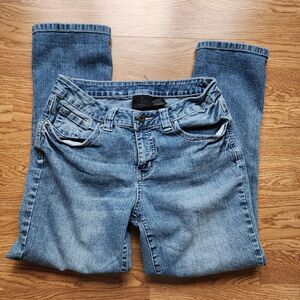 VSK Jeans Womens Size 4 Blue Crop Mid-Rise Medium Wash Denim Embroidered